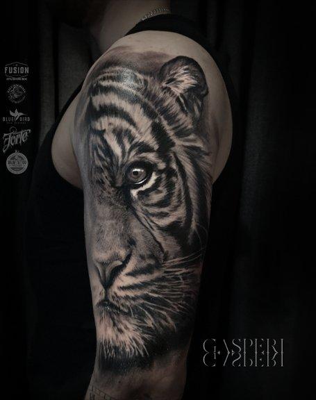 realistic tiger arm tattoo